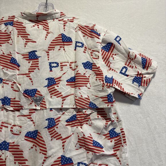 Columbia PFG American Flag Fish Shirt Men's Red White Blue Short Sleeve Large - Picture 9 of 14